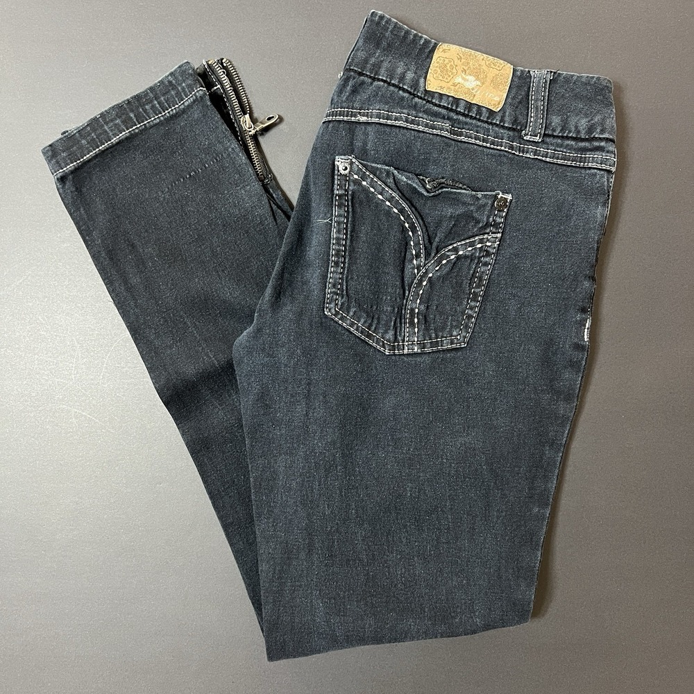 Styte Women's Jeans Zip Leg Skinny Size 9 Blue Y2K Dark Wash Grunge